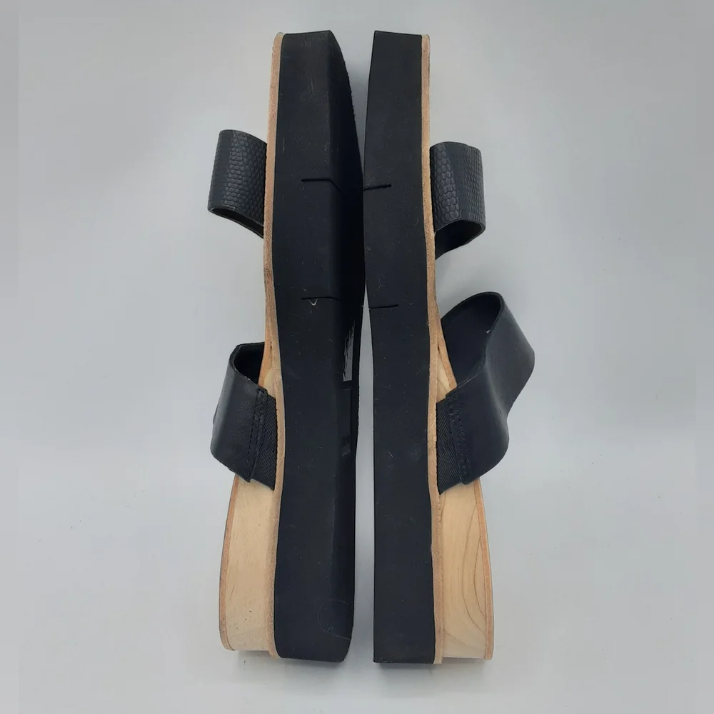 Dolce Vita Black Croc Embossed Double Strap Slip-On Sandal.